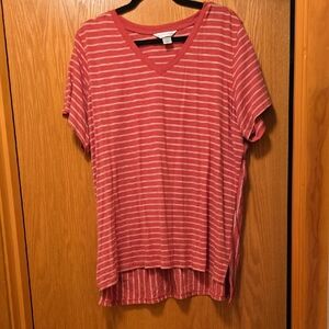 Christopher & Banks Red Striped V-Neck Tee